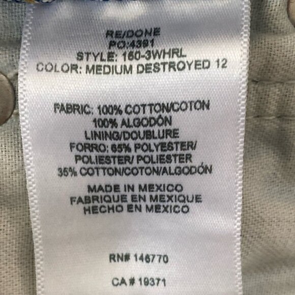 Re/Done 90s High Rise Loose Jeans 24 Blue Distressed 100% Cotton Button Fly Boho - Picture 5 of 13